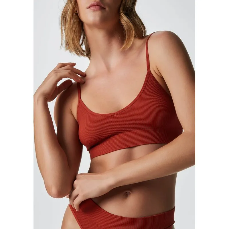 Top Básico Sem Costura Canelado - Vermelho G