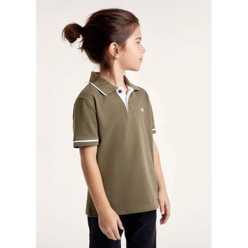 Camisa Polo Básica Menino De Algodão Com Bordado - Verde 016