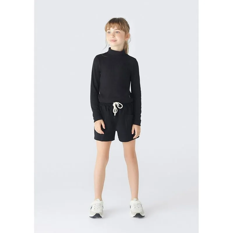 Blusa Básica Cropped Infantil Menina Manga Longa Em Ribana Canelada - Preto 005