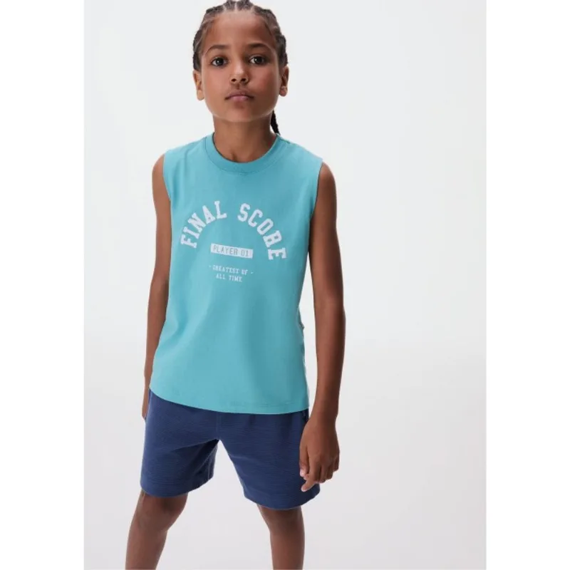 Regata Infantil Menino Em Malha De Algodão Com Estampa - Azul 014