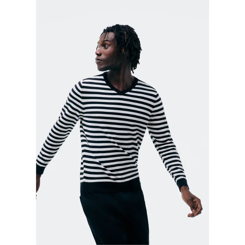 Suéter Masculino Listrado Gola V Em Tricô - Off white G