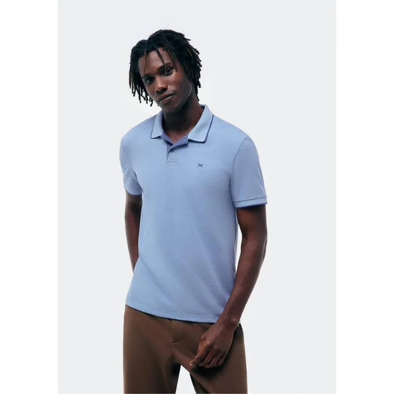 Camisa Polo Básica Masculina Em Piquet Com Bordado - Azul EXG