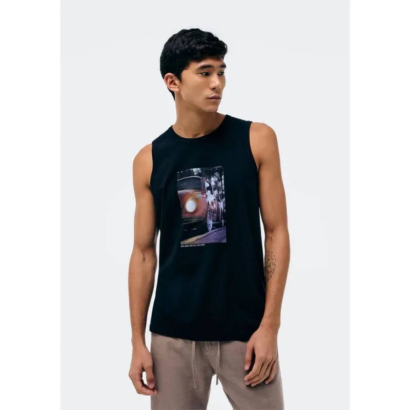 Regata Básica Masculina Regular Com Estampa - Preto XG