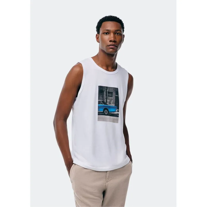 Regata Básica Masculina Regular Com Estampa - Branco XG