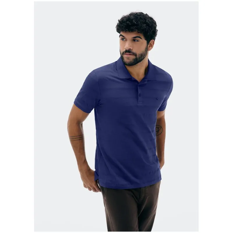 Camisa Polo Masculina Manga Curta Com Bordado - Azul G