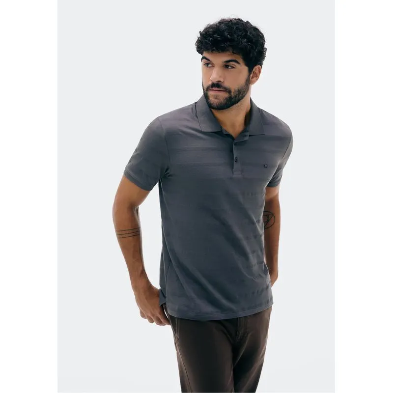 Camisa Polo Masculina Manga Curta Com Bordado - Cinza XG