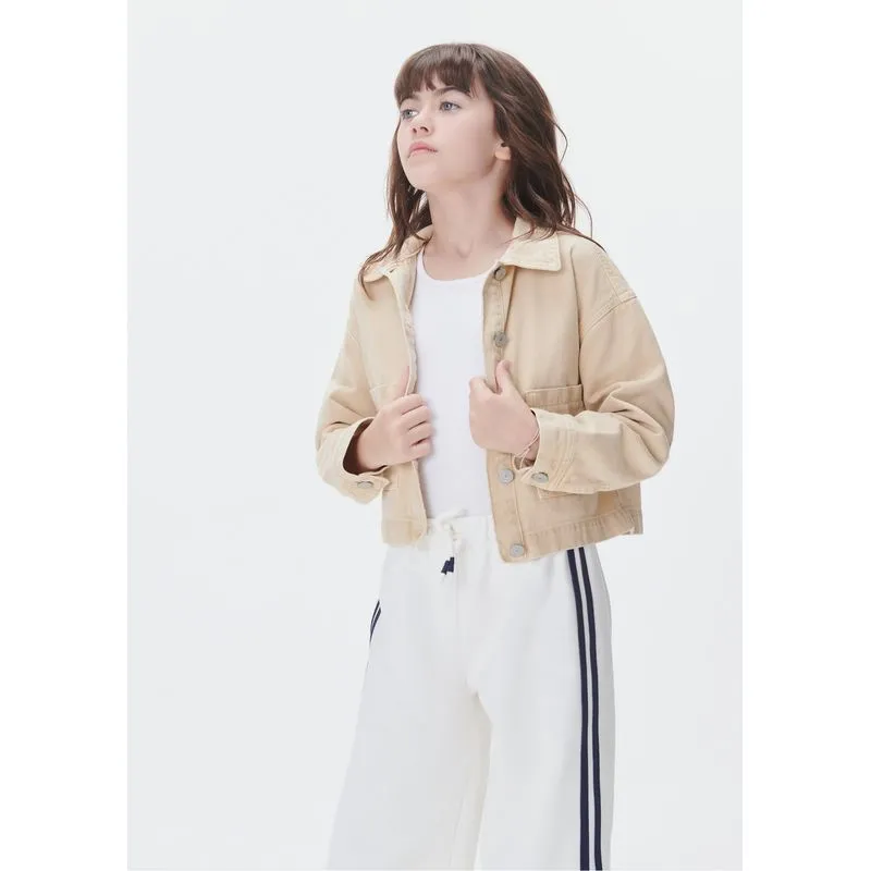 Jaqueta Cropped Infantil Menina Em Sarja - Bege 006