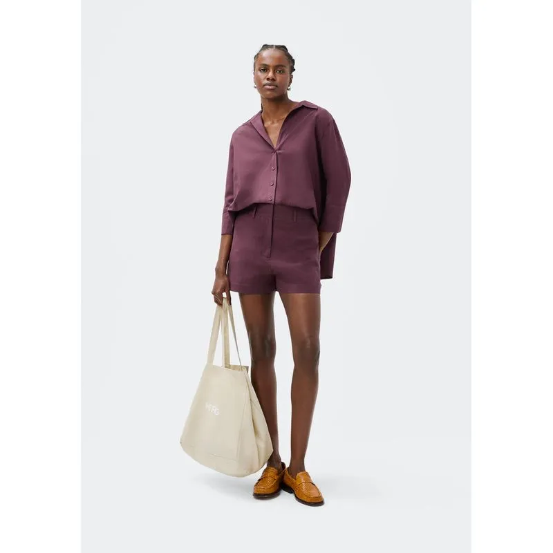 Shorts Feminino Alfaiataria Com Linho - Roxo 038