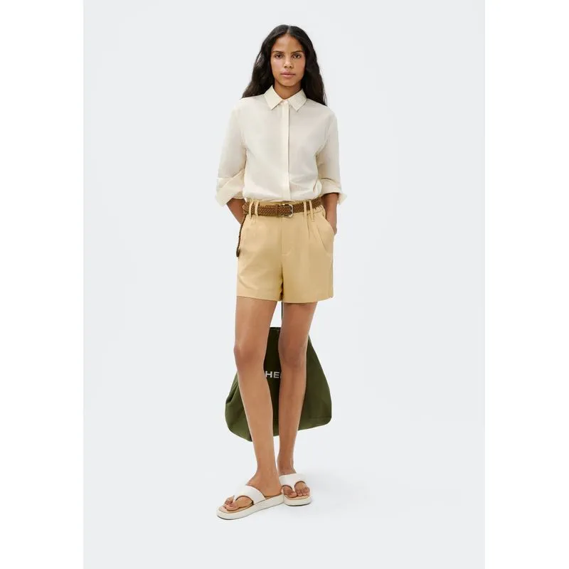Shorts Feminino De Alfaiataria Em Linho - Bege 038