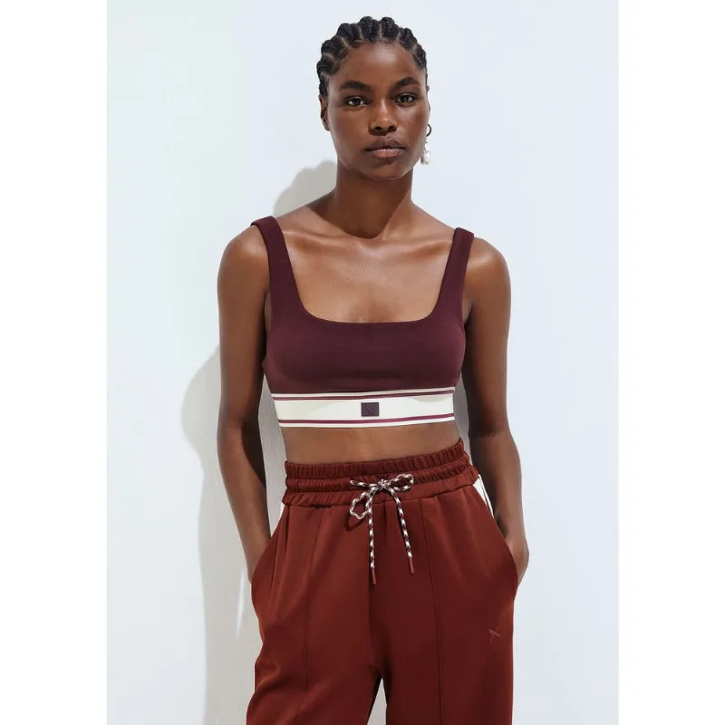 Top Cropped Bicolor Com Bordado - Vinho P