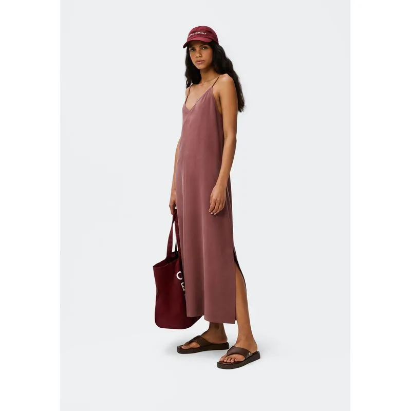 Vestido Midi Em Peach Touch Com Fenda - Vinho XG