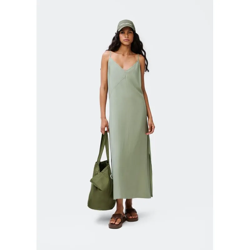Vestido Midi Em Peach Touch Com Fenda - Verde P