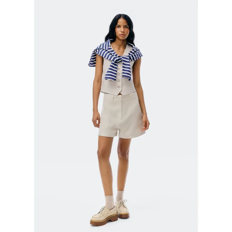 Shorts Feminino Em Alfaiataria - Cinza 038