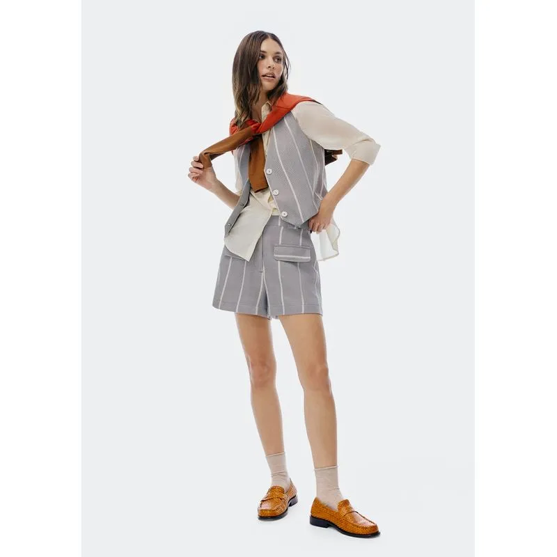 Shorts Feminino Alfaiataria Fio Tinto - Cinza 040