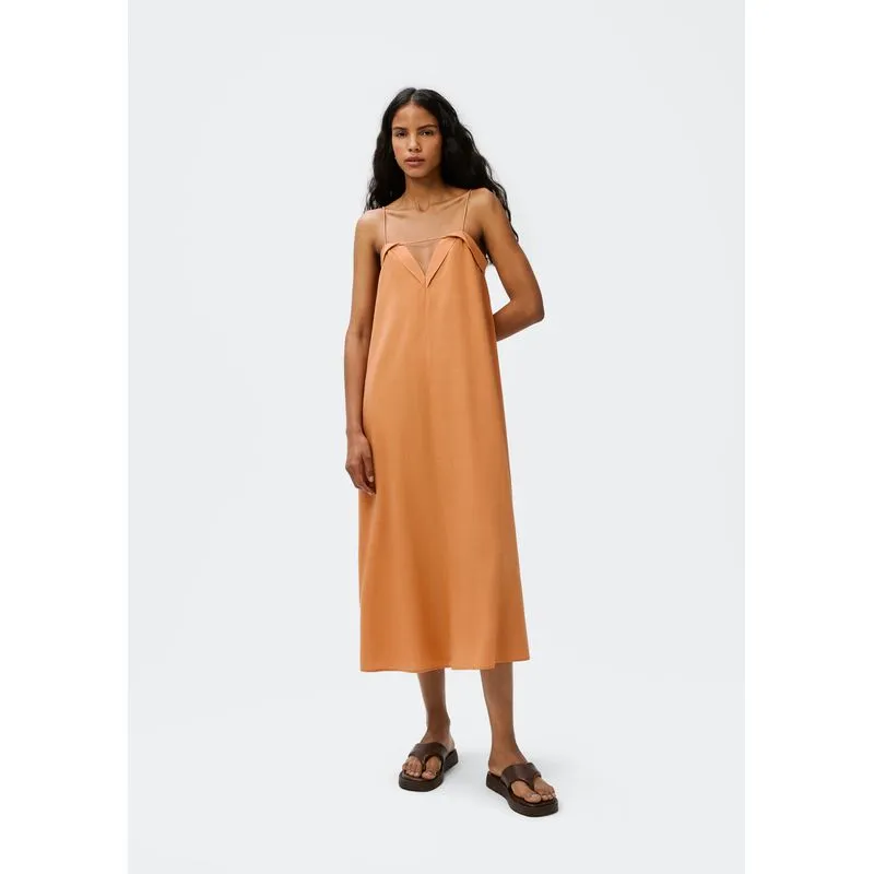 Vestido Midi Decote V - Terracota P