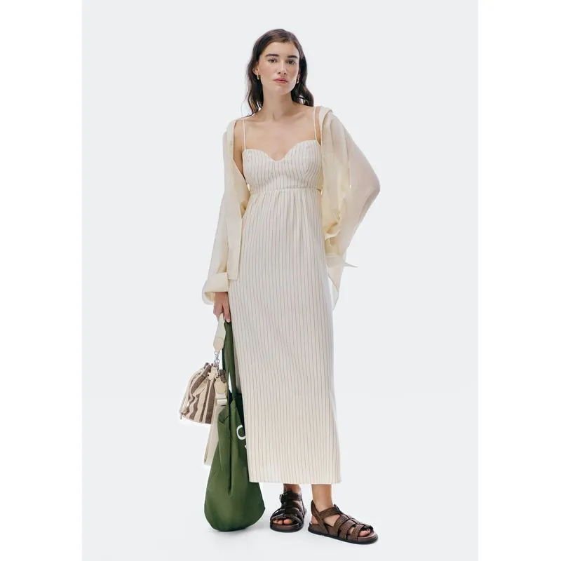Vestido Midi Fio Tinto Com Linho - Creme XG