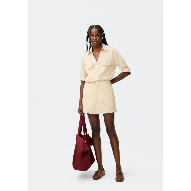 Shorts Saia Fio Tinto Em Alfaiataria - Bege 038
