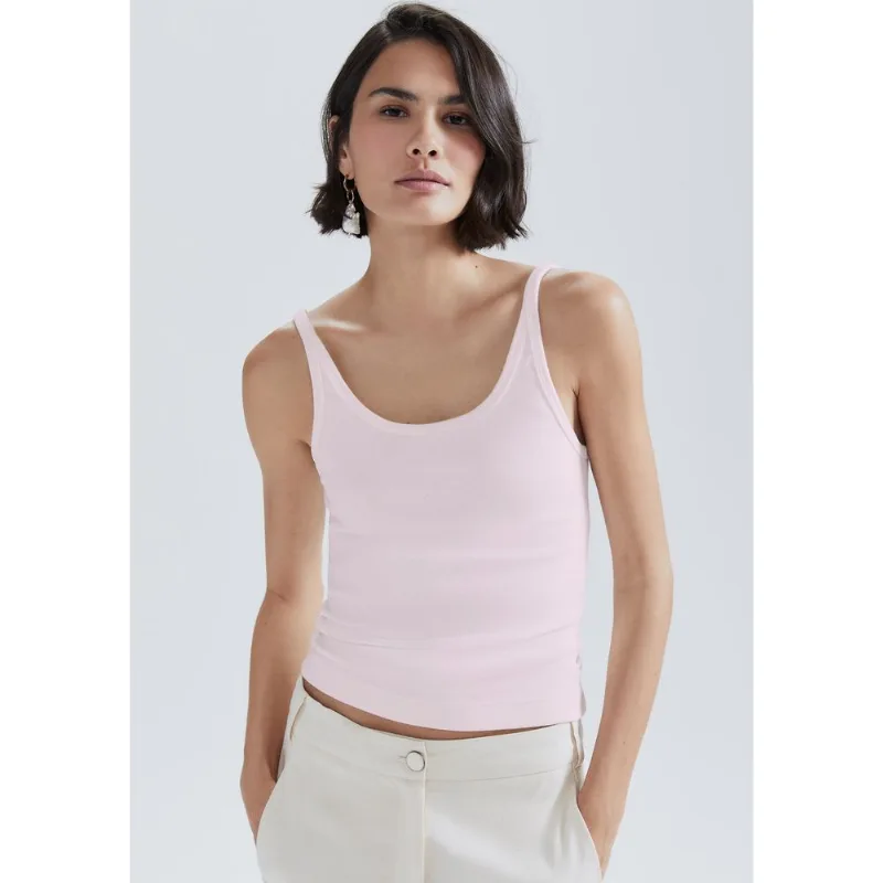 Regata Feminina Decote U Em Ribana - Rosa M