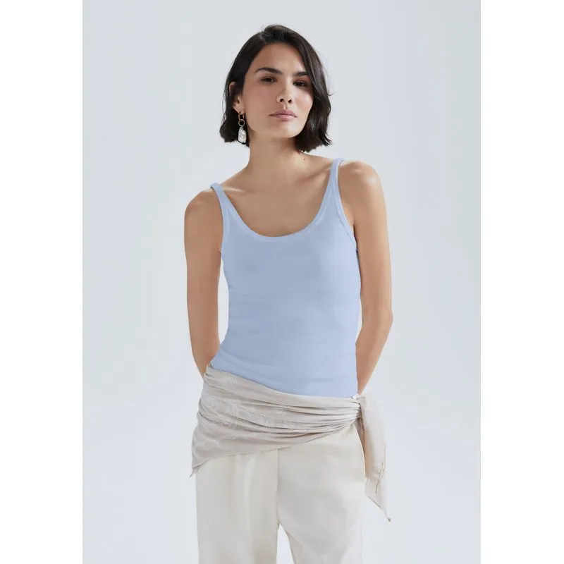 Regata Feminina Decote U Em Ribana - Azul XG