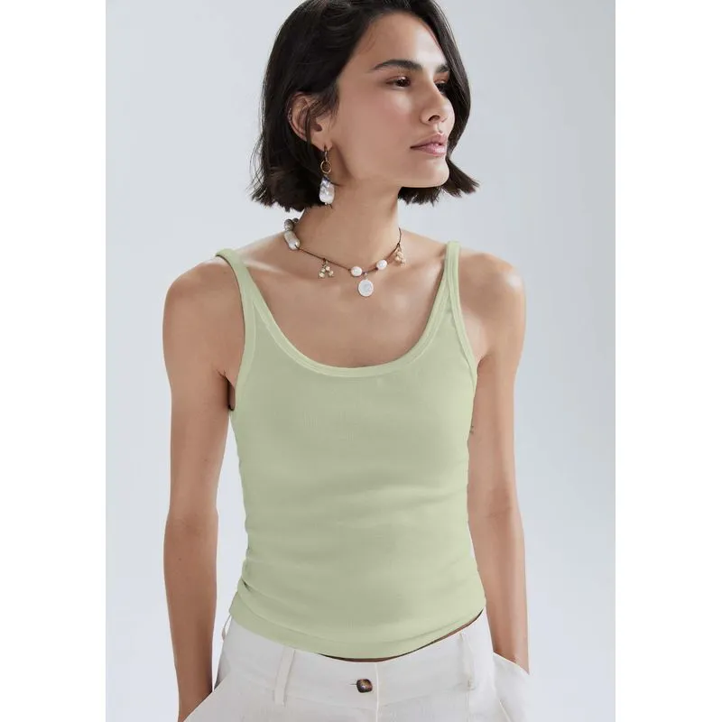 Regata Feminina Decote U Em Ribana - Verde P