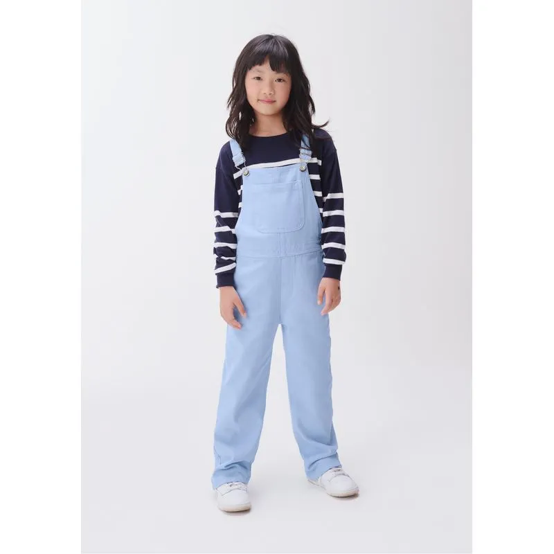 Jardineira Longa Infantil Menina Em Sarja - Azul 012