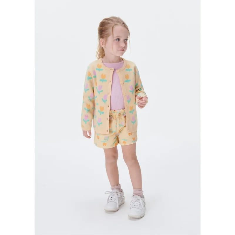 Shorts Baggy Infantil Menina Toddler Em Sarja Estampada - Amarelo 002