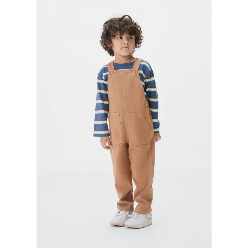 Jardineira Longa Infantil Menino Toddler Em Sarja - Marrom 002