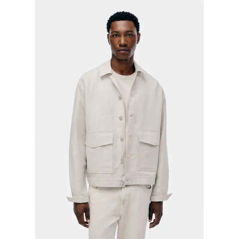 Jaqueta Overshirt Masculina Com Linho - Bege M