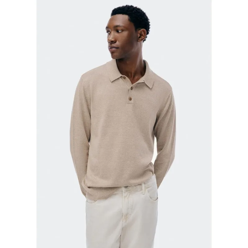 Camisa Polo Masculina Manga Longa Em Tricô - Bege P