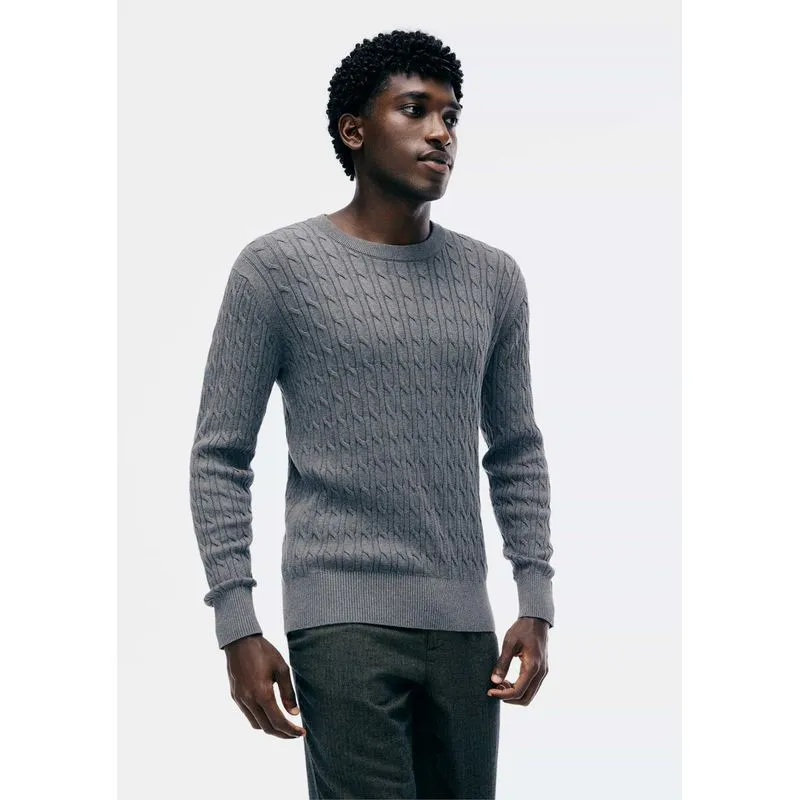 Suéter Masculino Comfort Em Tricô Trançado - Cinza M