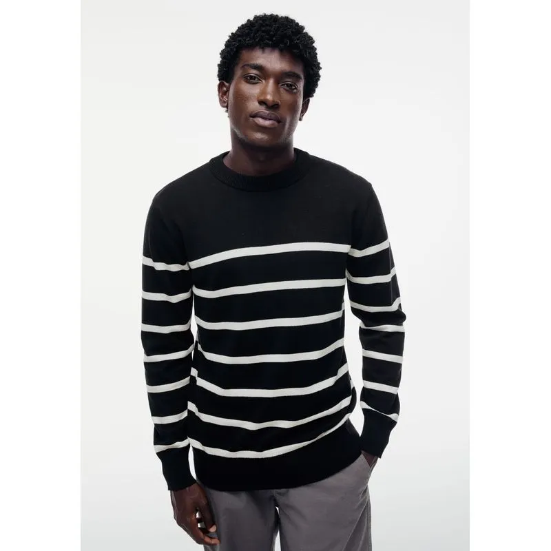 Suéter Masculino Comfort Em Tricô Listrado - Preto XXG