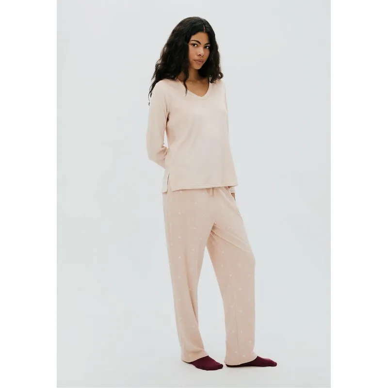 Pijama Longo Feminino Estampado Em Plush - Rosa M