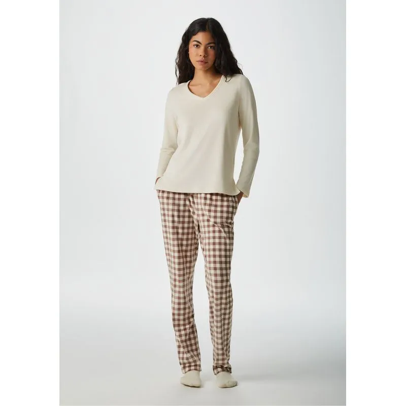 Pijama Longo Feminino Estampado Em Plush - Marrom G