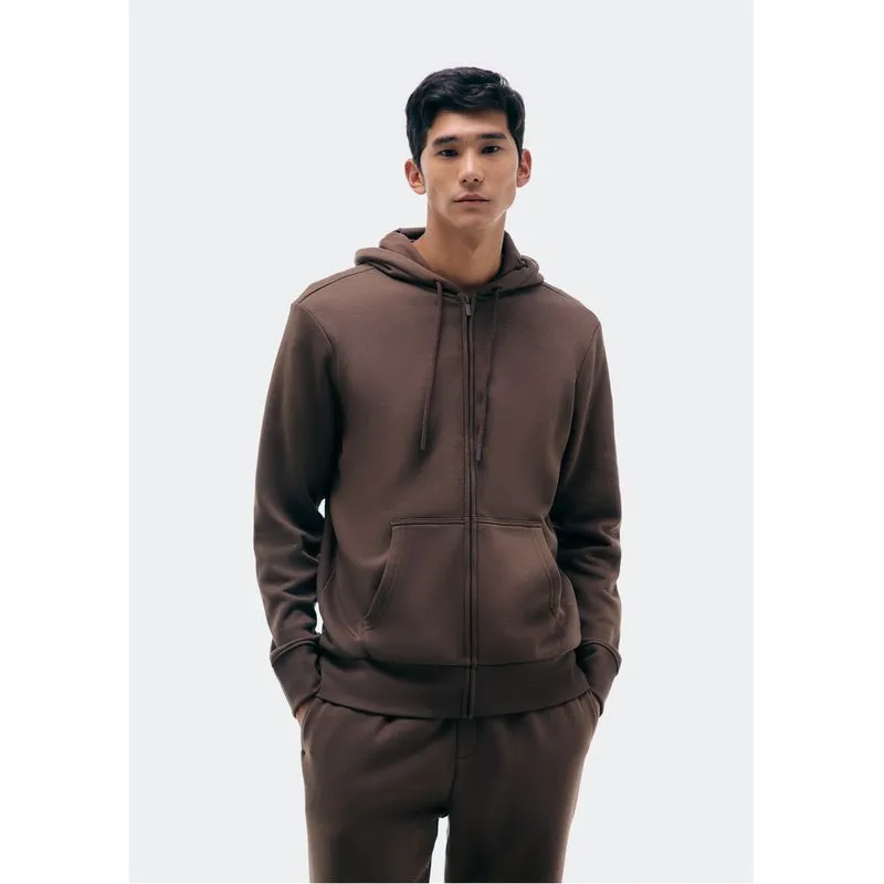 Jaqueta Básica Masculina Regular Em Moletom Peluciado - Marrom EXG