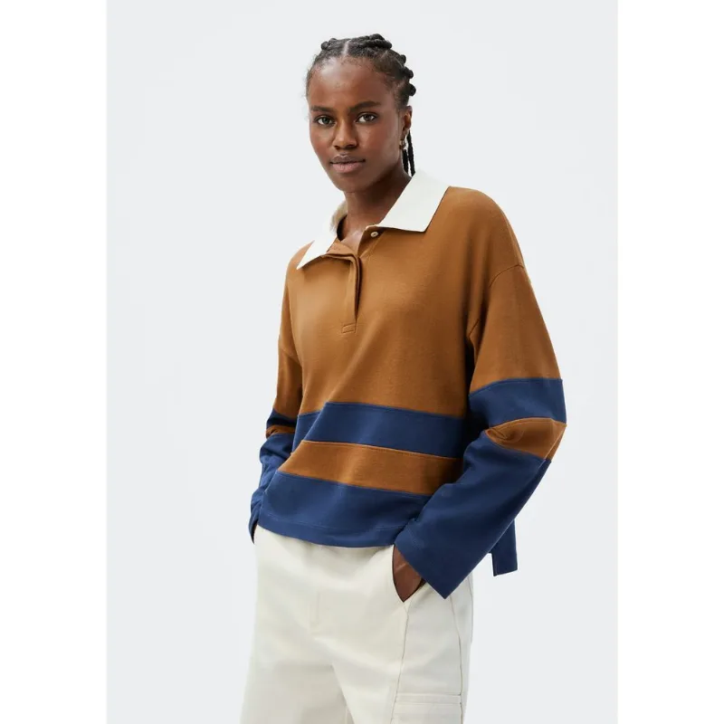 Blusão Feminino Oversized Gola Polo - Marrom M