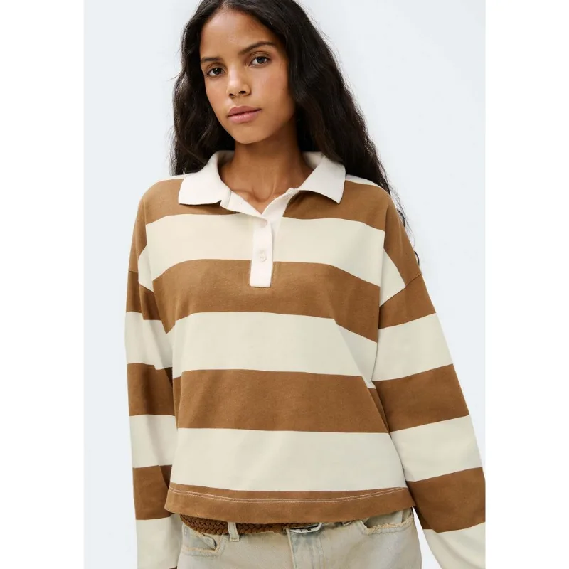 Blusa Polo Feminina Manga Longa Box Listrada - Marrom M
