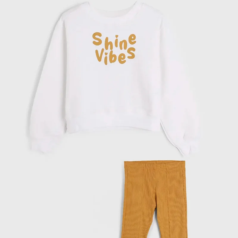 Conjunto Manga Longa E Calça Hering Infantil Feminino - Branco/Amarelo 14 / Menina
