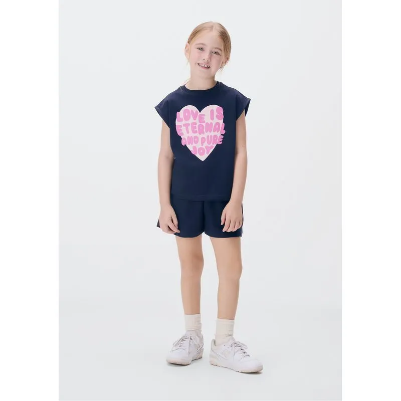 Conjunto Curto Infantil Menina Com Estampa - Azul 005