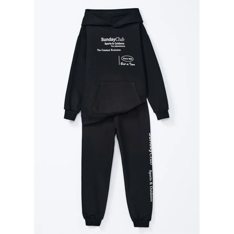 Conjunto De Moletom Infantil Menina Com Estampa - Preto 014