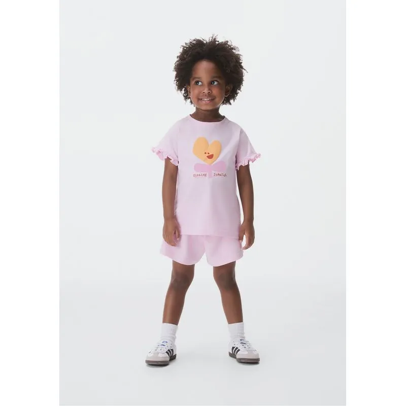 Conjunto Curto Infantil Menina Toddler Estampado - Rosa 002