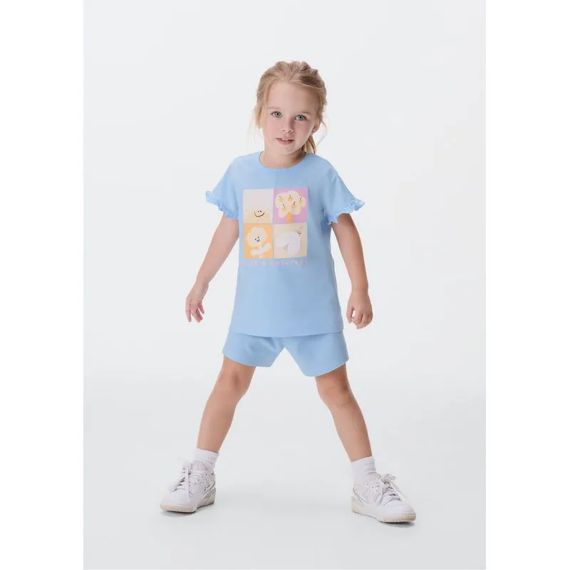Conjunto Curto Infantil Menina Toddler Estampado - Azul 001