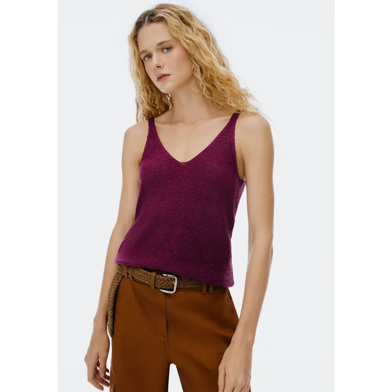 Regata Feminina Decote V Em Tricô - Roxo XG