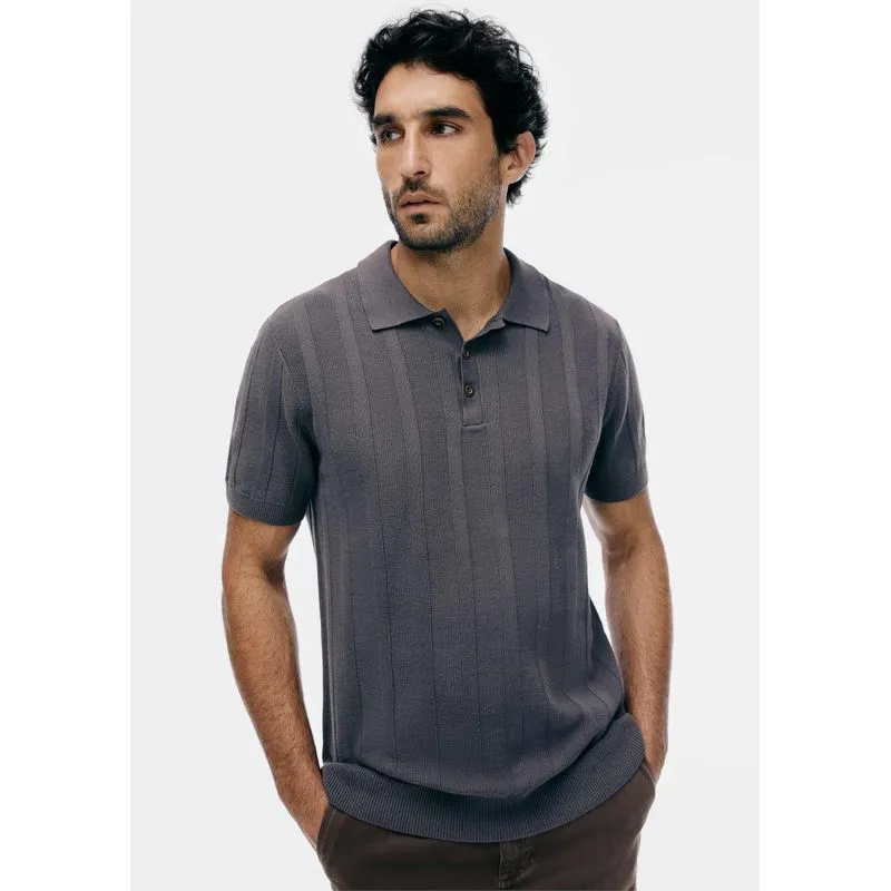 Camisa Polo Masculina Em Tricô - Cinza G
