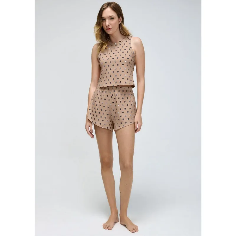 Pijama Curto Feminino Estampado Em Ribana - Marrom P