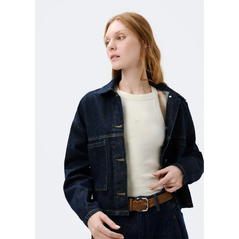 Jaqueta Jeans Feminina Com Pregas - Azul G