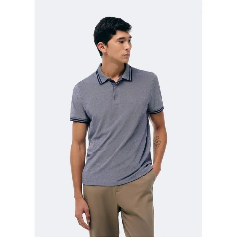 Camisa Polo Masculina Manga Curta Em Piquet - Azul XXG