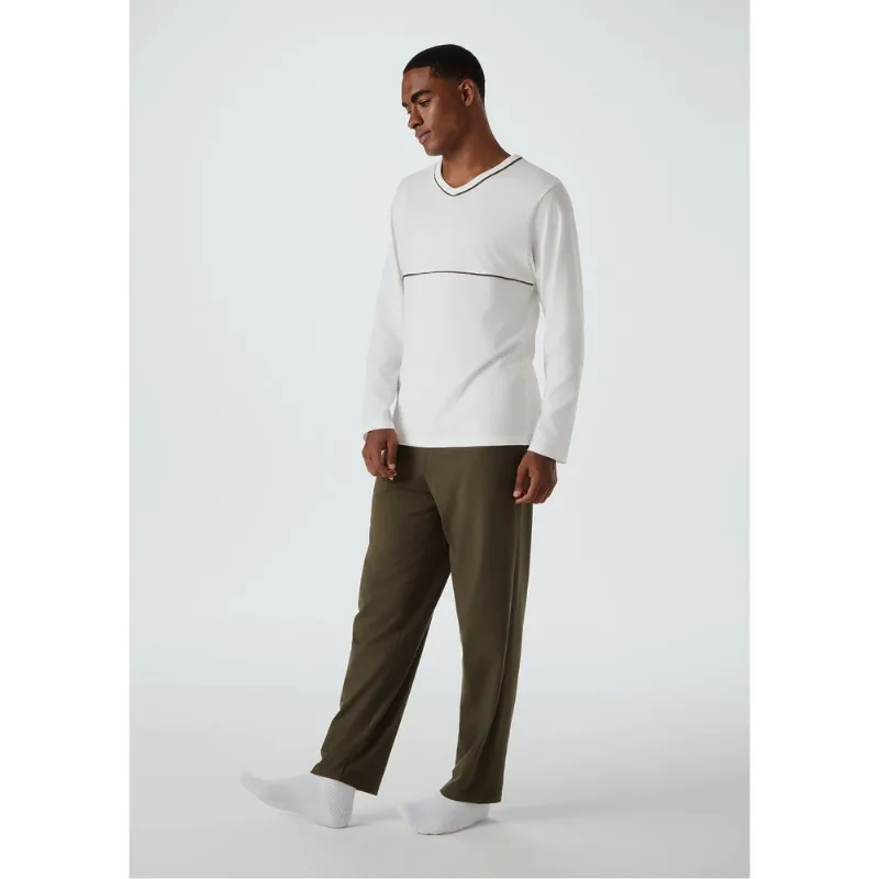 Pijama Masculino Longo Com Decote V - Verde P