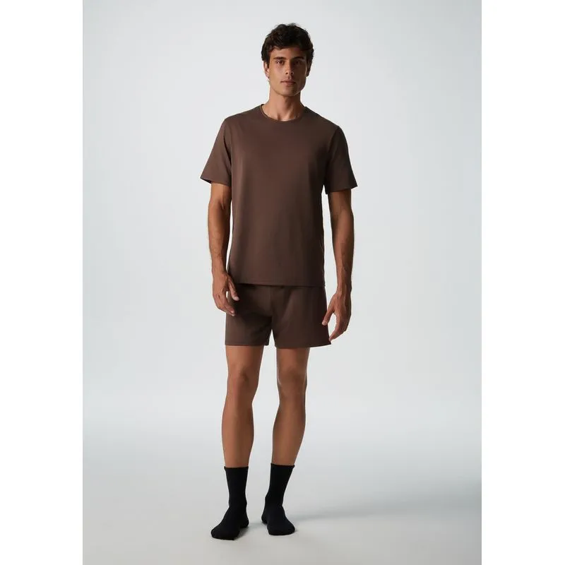 Pijama Curto Masculino Comfort Em Algodão Pima - Marrom XG