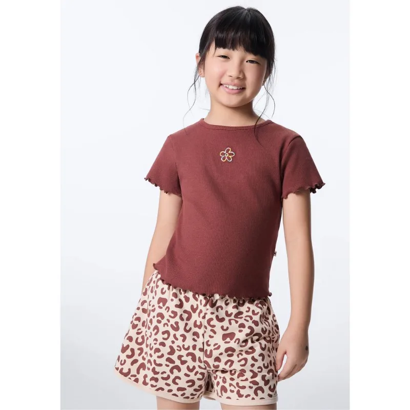 Blusa Manga Curta Infantil Menina Em Ribana - Marrom 005