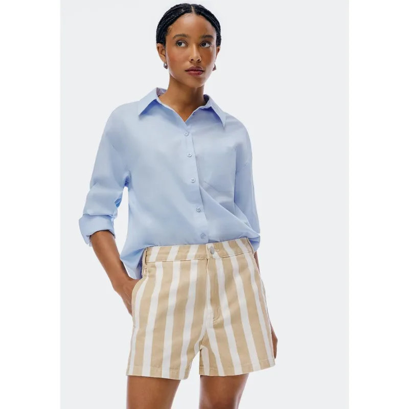 Shorts Feminino Em Sarja Listrada - Bege 038